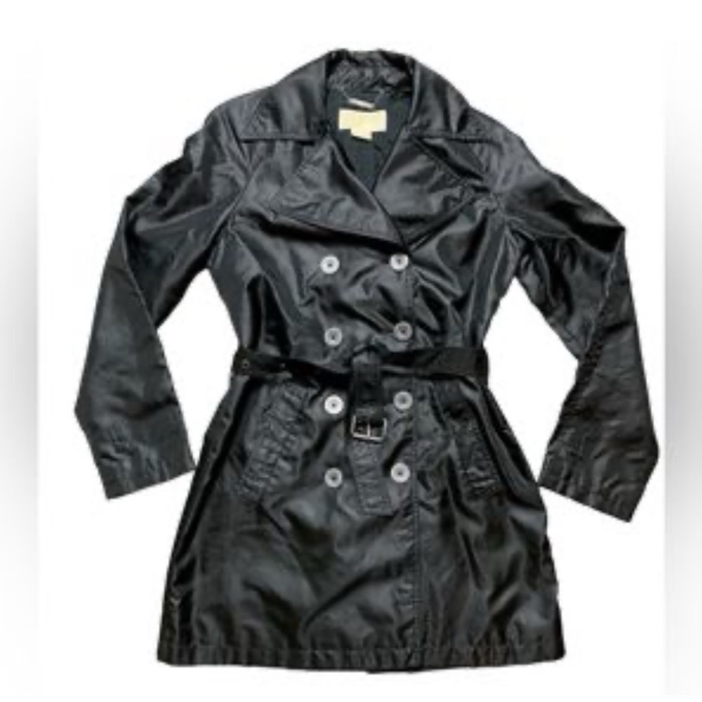 Michael Kors Black Trench Coat Women's Small Double Breasted Belt
